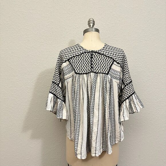 FREE PEOPLE Running On A Dream Top Womens S Multicolor Bell Sleeve Boho Peasant - Picture 2 of 13